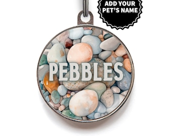 Pebbles Dog ID Tag, Pebble Pet ID Tag, Personalised Puppy Tag, Durable Pet Tag