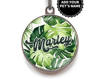 Tropical Leaf Pet Tag, Monstera Dog ID Tag - Personalised Pet ID Tag