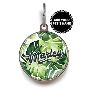 Tropical Leaf Pet Tag, Monstera Dog ID Tag - Personalised Pet ID Tag