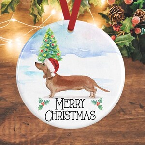 Dachshund Christmas Ornament – Personalised Dog Bauble – Custom Tree Decoration – Tan Dachshund Memorial Gift for Dog Lovers