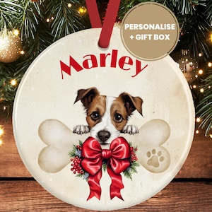 Personalised Jack Russell Christmas Decoration – Ceramic Dog Ornament Gift – Custom Jack Russell Keepsake Bauble for Dog Lovers