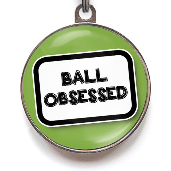 Dog Tags For Dogs "Ball Obsessed" Green Dog ID Tag, Tennis Ball Tag | Personalised Pet Tag, Custom Dog Tag, Dog Name Tag, Pet Dog Tag