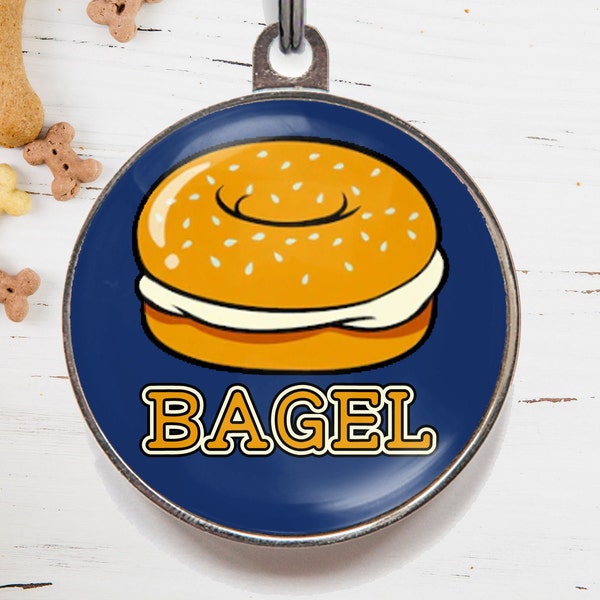 Bagel Pet Tag, Personalised Puppy Collar Tag, Bagel Name Tag