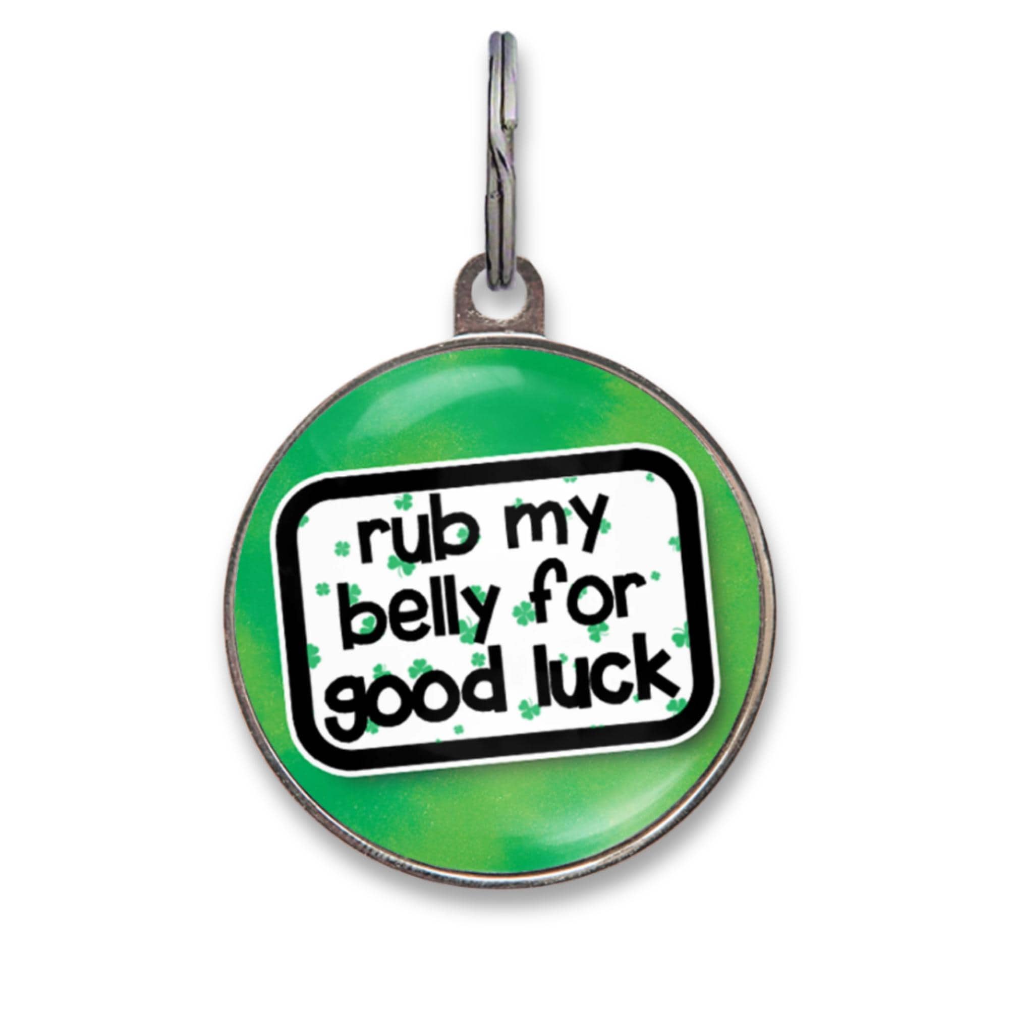 Funny Rub My Belly for Good Luck Dog Tag - Funny Dog Collar Charm