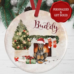 Doberman Christmas Ornament – Personalised Tree Decoration – Personalized Ceramic Bauble for Doberman Lovers Gift Idea