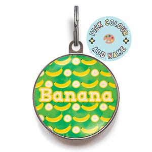 Médaille banane pour animal de compagnie - Médaille pour chien ou chat à motif banane personnalisée avec nom de l'animal - Carte d'identité amusante sur le thème des fruits - Médaille personnalisée pour animal de compagnie