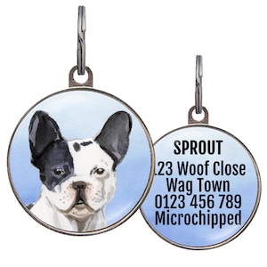 French Bulldog Dog ID Tag – 4 Background Colors – Black and White Frenchie Charm – Custom Double-Sided Pet Tag for Bulldogs