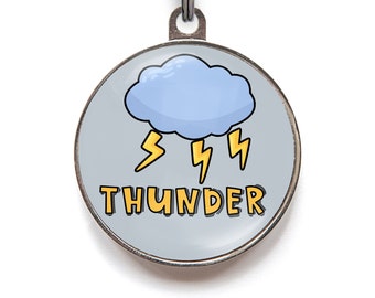 Personalised Thunder Dog Tag – Custom Storm Cloud Pet ID Tag for Dogs & Cats | Bold Weather-Themed Name Tag