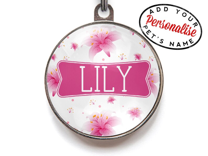 Lily Dog Tag Flower Pet Tags Dog Name Tag Personalised Pet Etsy