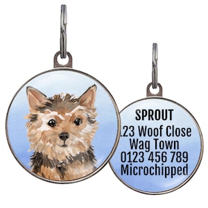 Norfolk Terrier Dog ID Tag – 4 Background Colors – Personalized Name Tag for Norfolk Terrier – Custom Pet Tag for Small Dog Gift