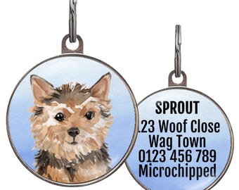 Placa de identificación para Norfolk Terrier (4 colores de fondo), placa personalizada para Norfolk Terrier, placa personalizada para perro pequeño.