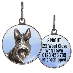 Scottie Dog ID Tag – 4 Background Colors – Custom Pet Tag for Scottish Terrier – Personalized Scottie Dog Gift