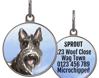 Scottie Dog ID Tag – 4 Background Colors – Custom Pet Tag for Scottish Terrier – Personalized Scottie Dog Gift