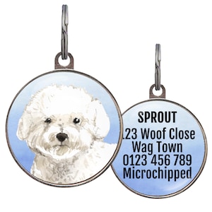 Bichon Frise Dog Tag, Personalised Dog Tag for Bichon Gift