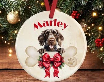 Personalised German Wire Haired Pointer Christmas Decoration – Ceramic Dog Ornament Gift – Custom Pointer Keepsake Bauble for Dog Lovers