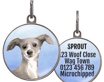 Italian Greyhound Dog ID Tag – 4 Background Colors – Custom Name Tag for Iggy or Greyhound Gift – Personalized Pet Tag for Small Dogs