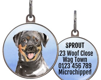 Rottweiler Dog ID Tag – 4 Background Colors – Personalized Rottweiler Name Tag – Custom Pet Tag for Rottie Gift