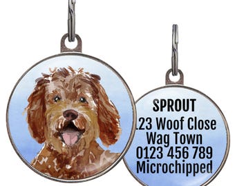 Labradoodle Dog Tag – 4 Color Options – Custom Brown Doodle Pet ID Tag – Double-Sided Name Tag for Dogs –  Labradoodle Gift for Dog Lovers