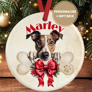 Personalised Greyhound Christmas Decoration – Ceramic Dog Ornament Gift – Custom Keepsake Bauble for Dog Lovers