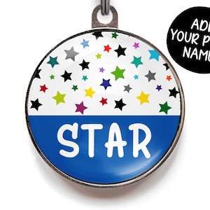 Star Dog Tag | Confetti Stars Custom Name Dog Tag | Colourful Sprinkles Pet Tag | 15 Colour Options