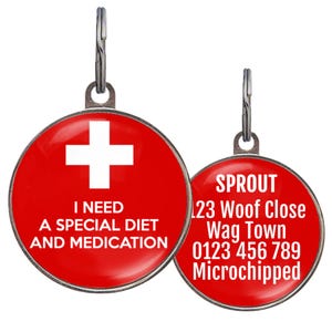 Special Diet & Medication Dog Tag – Red Medical Alert Pet Tag – Custom Dog ID for Allergies, Medication or Chronic Illness – Double-Sided