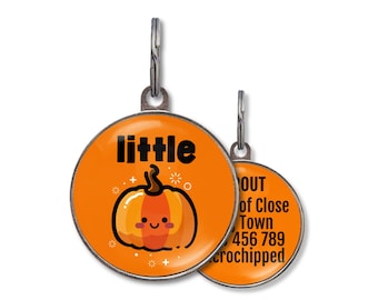 Etiqueta de identificação de abóbora pequena – 6 cores – Etiquetas de identificação fofas de outono para coleira – Etiqueta de identificação de Halloween para cães ou gatos – Etiqueta de identificação dupla-face personalizada