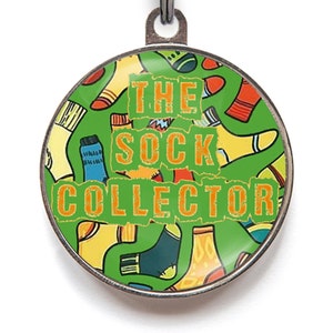The Sock Collector Dog Tag – Funny Dog Tag for Sock-Stealing Dogs | Cute Pet Tag with Sock Design | Personalized Dog Name Tag