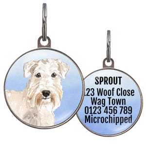 Wheaten Terrier Dog ID Tag – 4 Background Colors – Personalized Pet Tag for Soft Coated Wheaten Terrier – Custom Double-Sided Gift