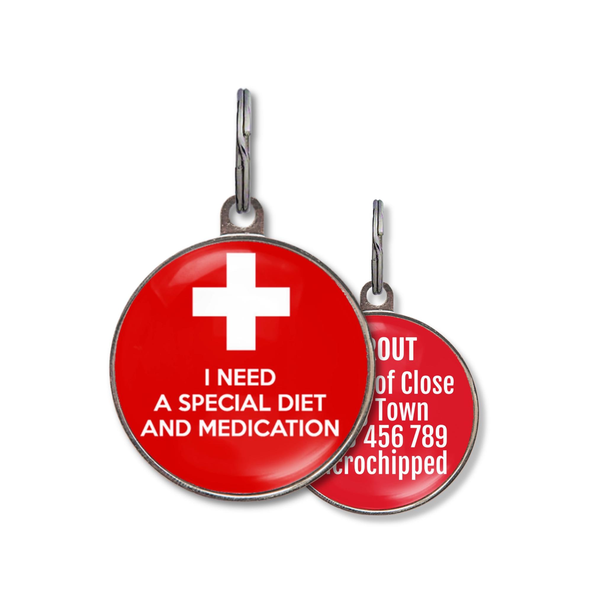 Special Diet & Medication Dog Tag – Red Medical Alert Pet Tag