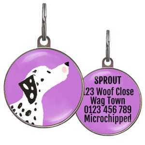 Placa de identificación para dálmatas (6 colores) - Placa personalizada para dálmatas - Placa de identificación de doble cara - Placa de identificación con lunares - Regalo personalizado