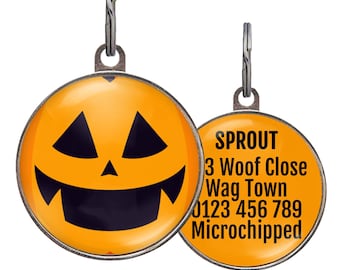 Pumpkin Dog Tag – Halloween Pet Name Tags – Jack O' Lantern Design – Custom Double-Sided Tag – Cute Fall ID Tag for Dogs or Cats