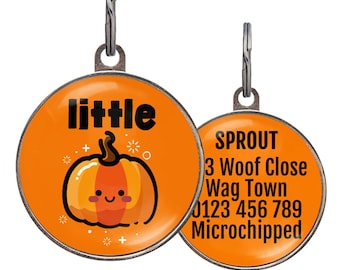Little Pumpkin Pet Tag – 6 Colors – Cute Fall Dog Tags for Collar – Halloween Name Tag for Dogs or Cats – Custom Double-Sided ID Tag