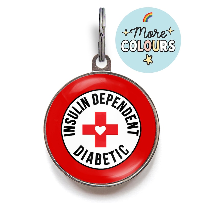 Custom "Insulin Dependent Diabetic" Pet Tag for dogs and cats, featuring bold medical alert text, personalised with emergency contact details, durable and waterproof for daily use.