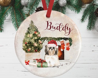 長毛シーズーのクリスマスオーナメント - パーソナライズされたツリー