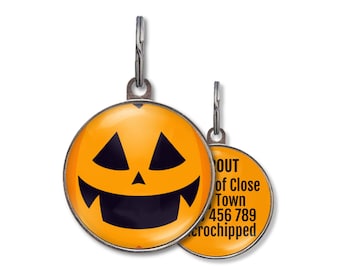 Pumpkin Dog Tag – Halloween Pet Name Tags – Jack O' Lantern Design – Custom Double-Sided Tag – Cute Fall ID Tag for Dogs or Cats