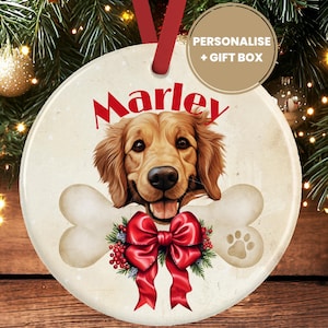 Personalised Golden Retriever Christmas Decoration – Ceramic Dog Ornament Gift – Custom Keepsake Bauble for Dog Lovers