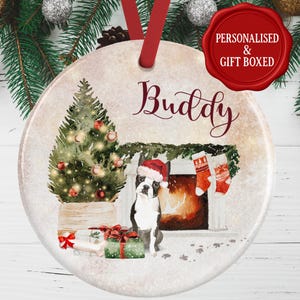 Boston Terrier Christmas Ornament – Personalised Tree Decoration – Personalized Ceramic Bauble for Boston Terrier Lovers Gift Idea