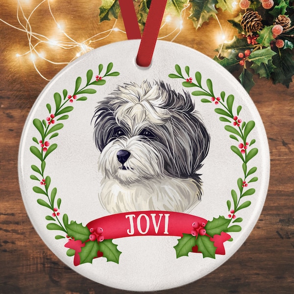 Shih Poo Christmas Ornament, Personalized Dog Christmas Tree Decoration | Personalised with your pet's name