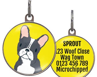 Médaille pour chien Boston Terrier - 6 choix de couleurs - Médaille d'identification Boston noir et blanc - Médaille personnalisée pour animal de compagnie - Cadeau pour les amateurs de Boston Terrier