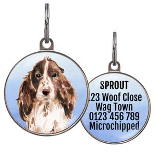 Brown Cocker Spaniel Dog ID Tag – 4 Background Colors – Personalized Double-Sided Pet Tag – Custom Gift for Cocker Spaniel Dog Lovers