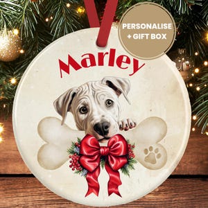 Decoração de Natal personalizada Dogo Argentino – Enfeite de cerâmica para cachorro – Presente personalizado para amantes de cachorros