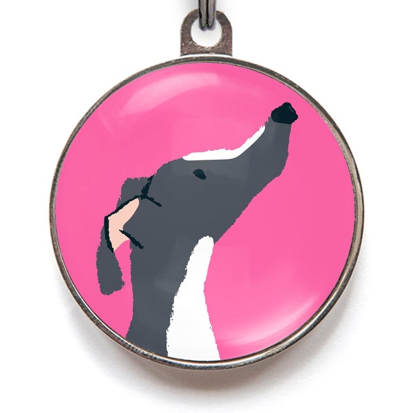 Greyhound Dog ID Tag - Black and White Greyhound, Personalized Tags for Greyhounds