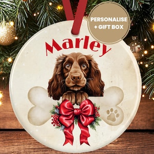 Personalised Field Spaniel Christmas Decoration – Ceramic Dog Ornament Gift – Custom Spaniel Keepsake Bauble for Dog Lovers