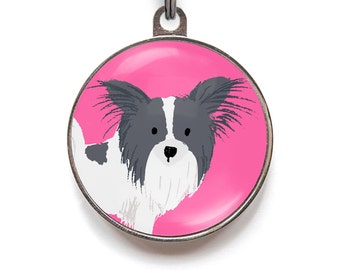 Papillon Dog ID Tag, Personalized Dog Tag for Papillon, Black and White