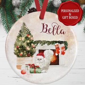 Persian Cat Christmas Ornament – Personalised Ceramic Bauble – Custom Pet Memorial Gift – Holiday Tree Decoration Keepsake for Cat Lovers