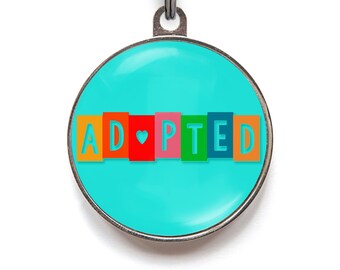 Adopted Pet ID Tag – Personalized Tag for Rescue Dogs & Cats | Cute Dog Tag for Adopted Pets | Colorful Adoption Gift