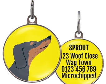 Dachshund Dog Tag – 6 Color Options - Black and Tan Doxie Name Tag – Personalized Pet Tag for Sausage Dogs – Custom Double-Sided Tag