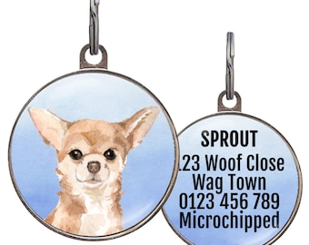 Chihuahua Dog ID Tag – 4 Background Colors – Personalized Short-Haired Tan Chihuahua Tag – Custom Collar Charm Gift for Chihuahua Lovers