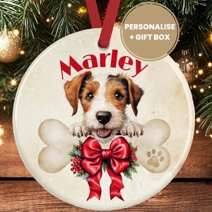 Personalised Wire Fox Terrier Christmas Decoration – Ceramic Dog Ornament Gift – Custom Fox Terrier Keepsake Bauble for Dog Lovers