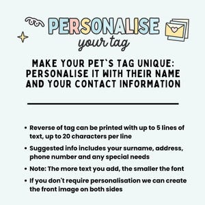 a flyer for a pet's tag unique personalise it with their name and